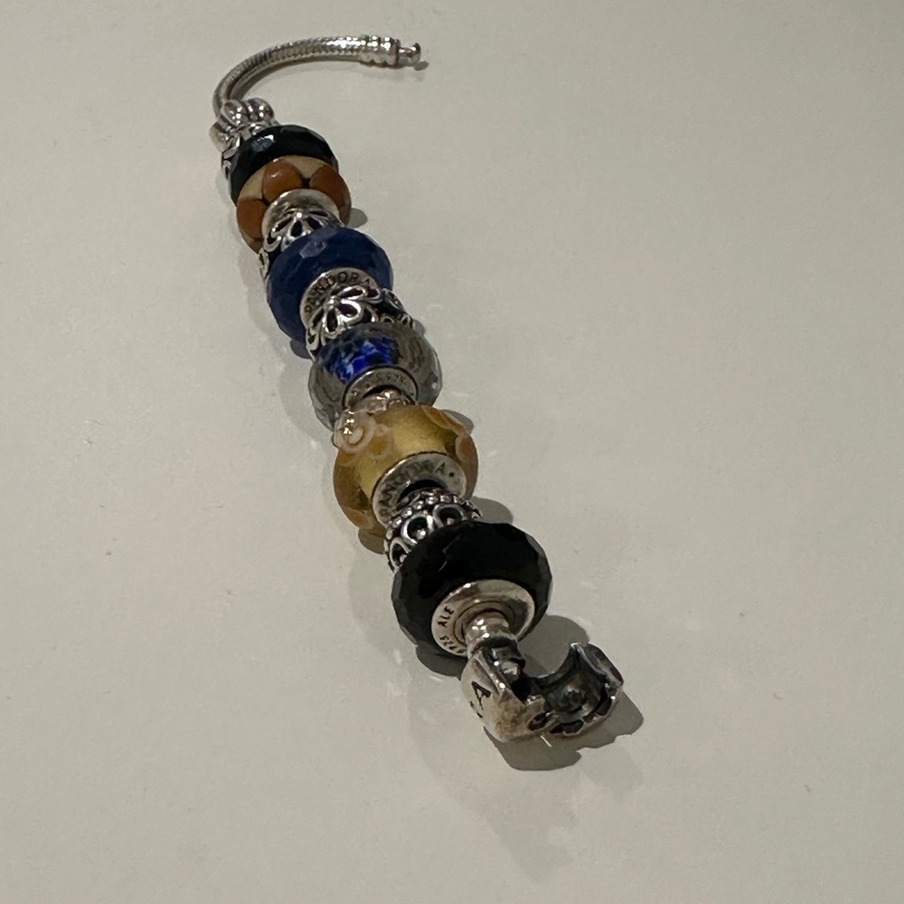 Pandora Silver Charm Bracelet with Blue and Black Beads - Picture 6 of 8